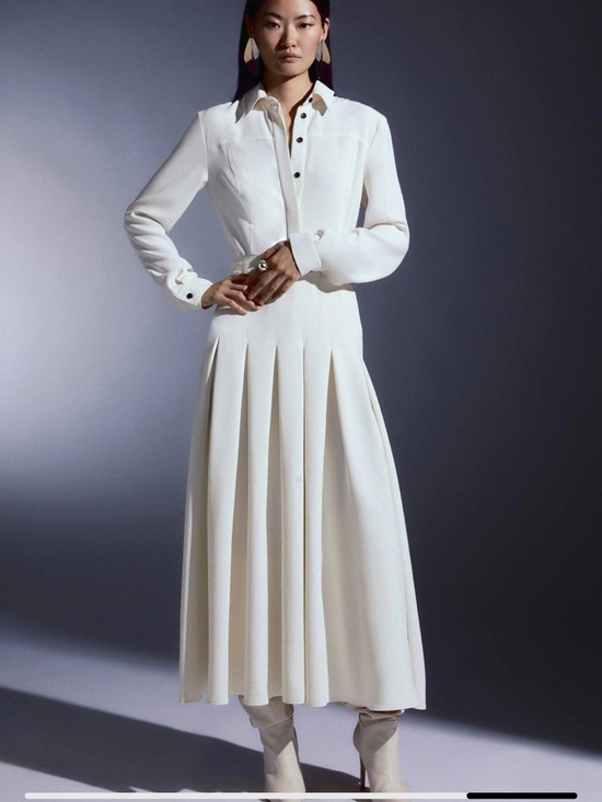 Karen Millen Dresses & Skirts - Karen Millen Tailor Crepe Pleated Midi Shirt Dress 6 Old Money